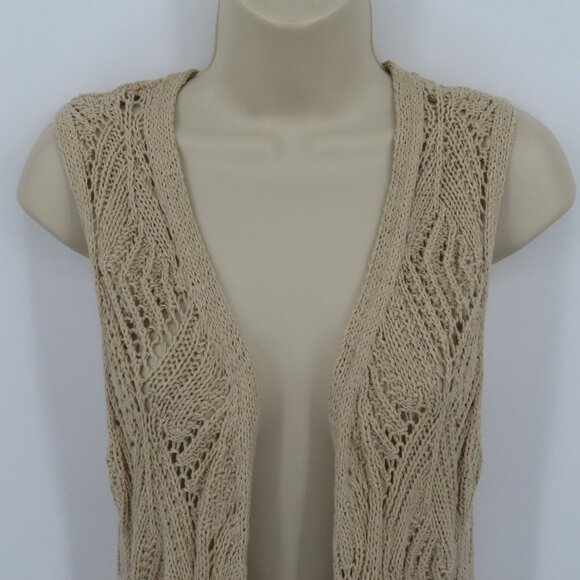 Coldwater Creek Women Medium 10-12 Beige Knit Open Front Sleeveless Sweater Top - Picture 2 of 11